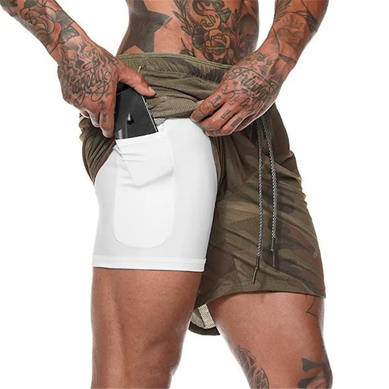 2024 NEW Men's Running Shorts Mens 2 in 1 Sports Shorts Male double-deck Quick Drying Sports men Shorts Jogging Gym Shorts men